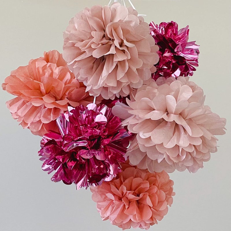 PapaKit Premium Paper Decoration Set - Pom Pom, Honeycomb and Accordion Lantern (Dusty Rose Bloom with Metallic Rose Gold) Birthday Party Baby Shower Bride to Be Engagement Wedding Events - Image 5